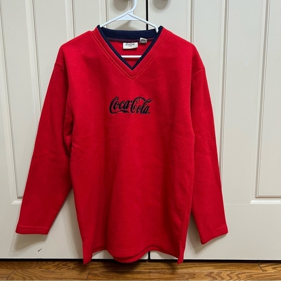 Coca Cola Red V-Neck Fleece Sweatshirt Size Large - Picture 7 of 7